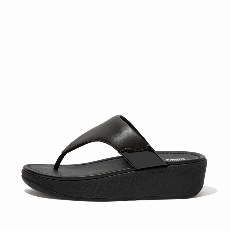 FitFlop Myla Leder Faux Schwarz - FitFlop Zehentrenner Damen Sale [HDKA-23851]